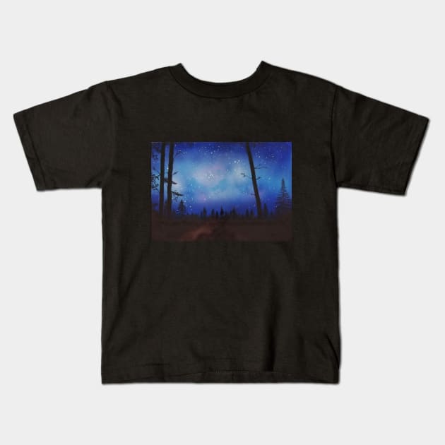 Star Filled Sky in the forest Kids T-Shirt by Finn Art by MB